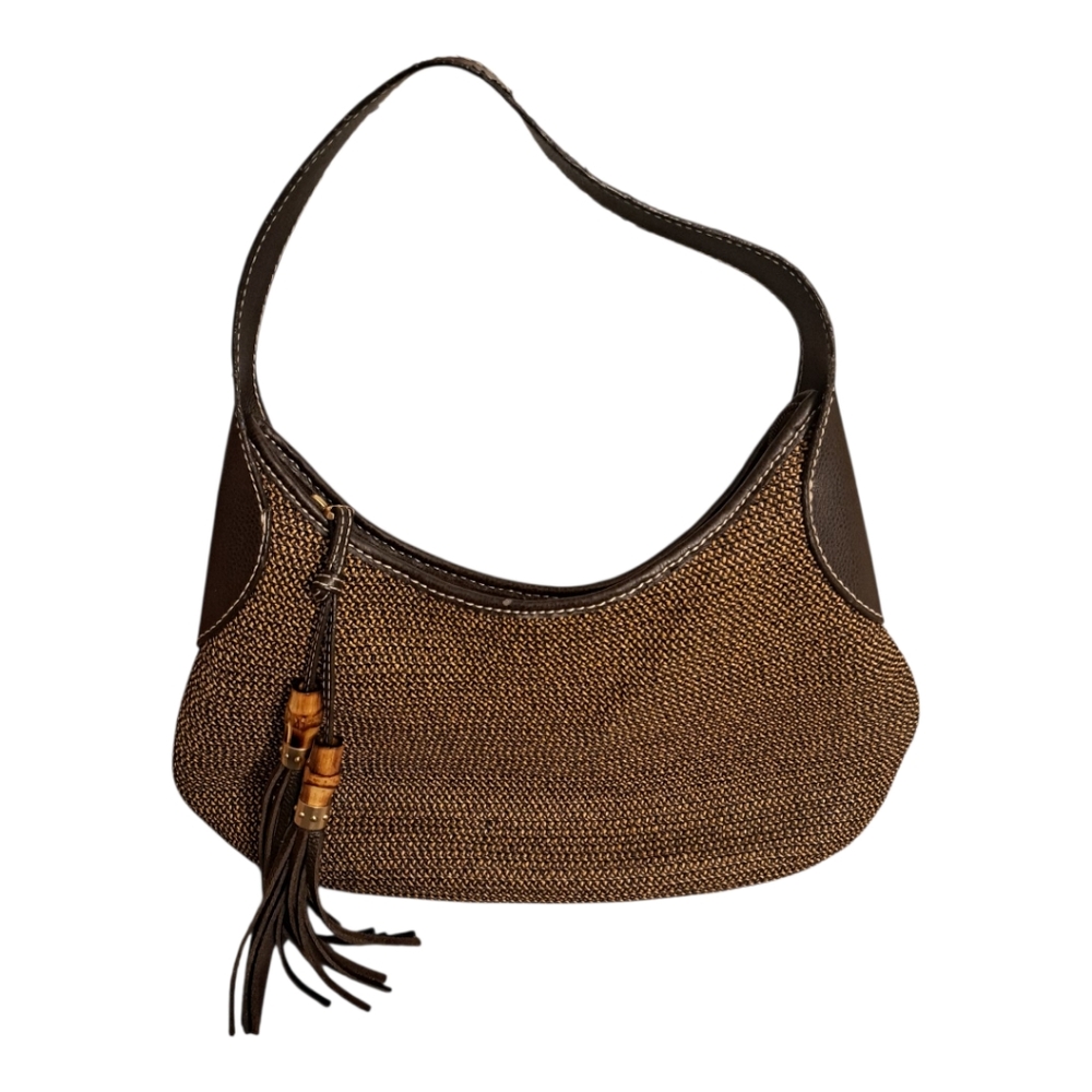 Talbots Vintage Bamboo Tassle Raffia Shoulder Bag - Picture 2 of 14